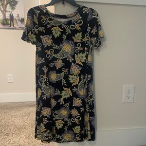 Ann Taylor Black Mini Dress with Yellow and Green Floral Design